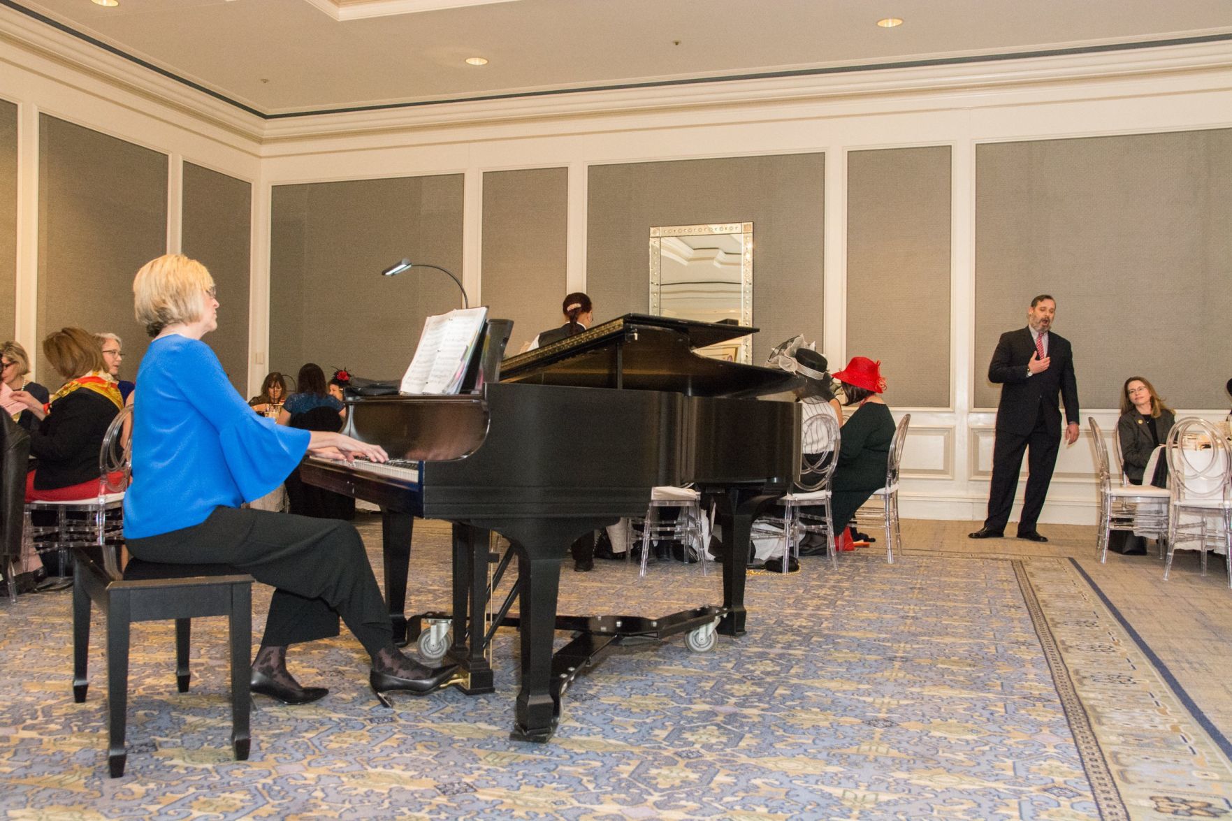 Sandra Geary accompanies piano for the opera performance by Peter Kendall Clark at Royal Tea with Winter Opera